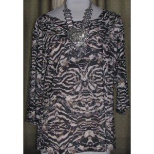 Artsy 3X stretch blend pull over top semi draped neckline E'She Plus size